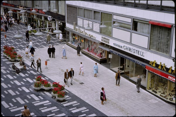 High Angle View of Street Scene, Stockholm, Sweden, 1966