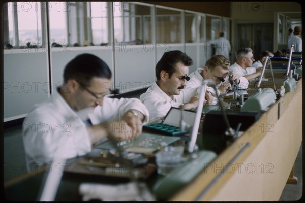 Male Workers at Watch Factory, Enicar, Switzerland, 1961