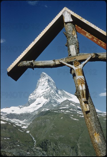 Wayside Shrine with Matterhorn Mountain in Background, Zermatt, Switzerland, 1964