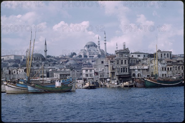 Süleymaniye Mosque and Golden Horn Harbor, Bosphorus, Istanbul, Turkey, 1959