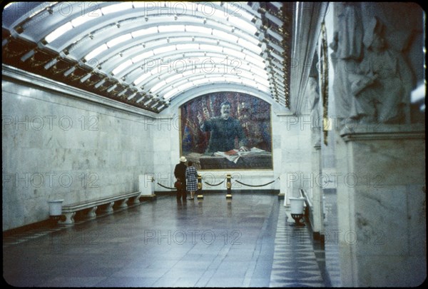 Two People Viewing Portrait of Joseph Stalin, Metro Station, Leningrad (St. Petersburg), U.S.S.R., 1958