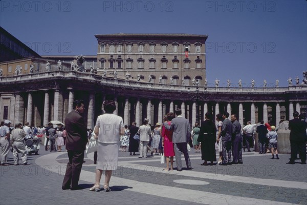 Crowd Looking Towards Pope John XXIII in Window, Vatican, Rome, Italy, 1961