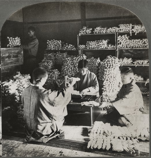 As Precious as Gold-Weighing Raw Silk on Delicate Scales, Japan, Single Image of Stereo Card, Keystone View Company, 1905