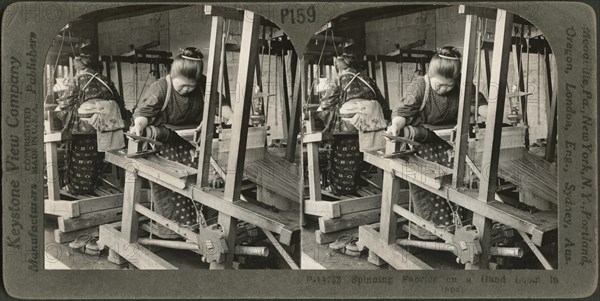 Spinning Fabrics on a Hand Loom, Japan, Stereo Card, Keystone View Company, 1905