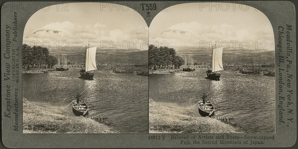 Beloved of Artists and Poets-Snow-Capped Fuji, The Sacred Mountain of Japan, Stereo Card, Keystone View Company, early 1900's