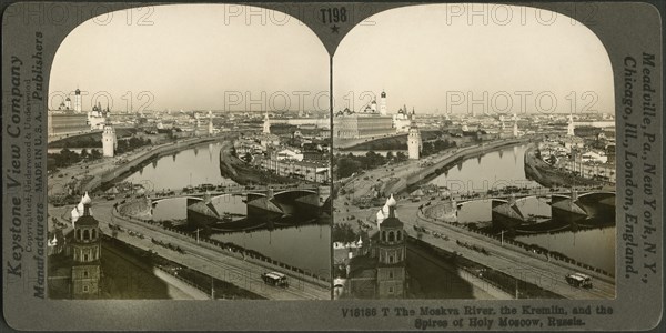 The Moskva River, the Kremlin and the Holy Spires of Holy Moscow, Russia, Stereo Card, Keystone View Company, early 1900's