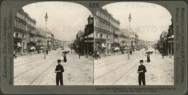 The Krestchatik, the Principal Street of Kief, one of the Famous Old Cities of Russia, Stereo Card, Keystone View Company, early 1900's