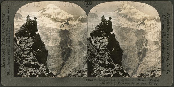 Magnificent Heights of Mount Kasbek (16,545 ft.), Caucasus Mountains, Russia, Stereo Card, Keystone View Company, early 1900's