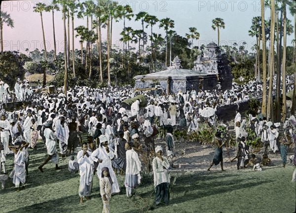 Magha Purnima Festival, Masulipatnam, India, Hand-Colored Magic Lantern Slide, Newton & Company, 1910