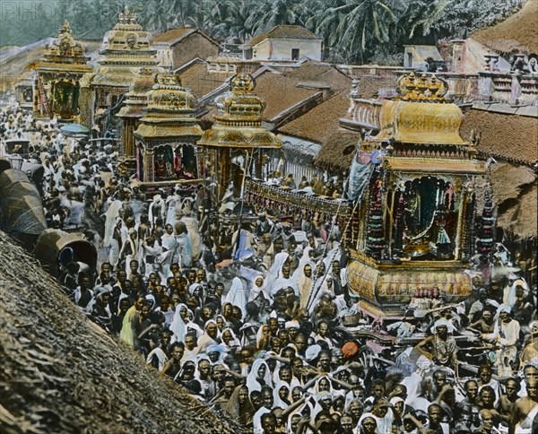 Idol Procession, Tinnevelly, India, Hand-Colored Magic Lantern Slide, Newton & Company, 1915
