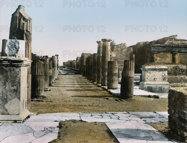 Vicola della Regina, Pompeii, Italy, Hand-Colored Magic Lantern Slide, Newton & Company, 1910