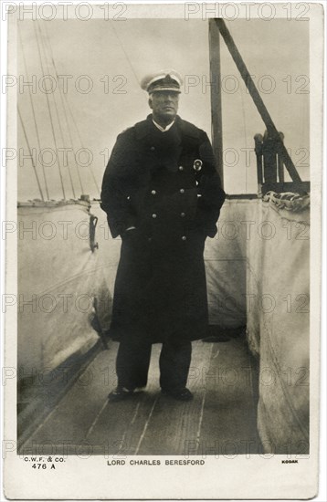 Lord Charles Beresford (1846-1919), British Admiral and Member of Parliament, Full-Length Portrait on Ship, early 1900's