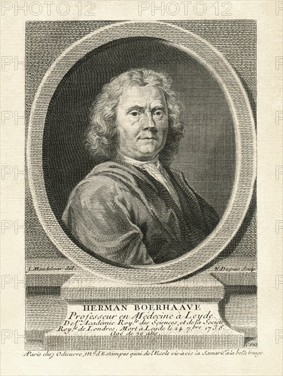 Herman Boerhaave (1668-1738), Dutch Botanist, Chemist, Christian Humanist and Physician, Head and Shoulders Engraving