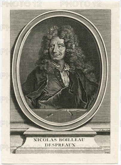 Nicolas Boileau-Despreaux (1636-1711), French Poet and Critic, Head and Shoulders Engraving