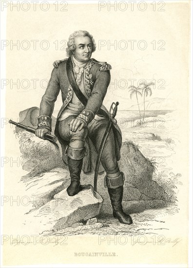 Louis Antoine de Bougainville (1729-1811), French Admiral and Explorer, Full-Length Engraving