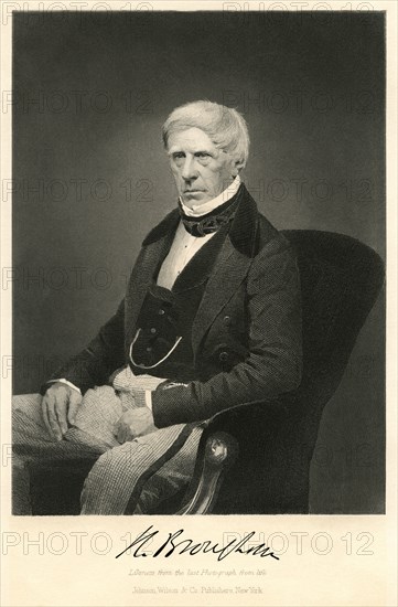 Henry Peter Brougham, 1st Baron Brougham and Vaux (1778-1868) British Statesman and Lord Chancellor of Great Britain, Seated Portrait, Engraving from Last Photograph of his Life