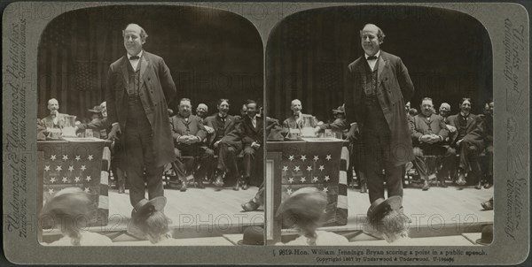Hon. William Jennings Bryan Scoring a Point in a Public Speech, Stereo Card, Underwood & Underwood, 1907
