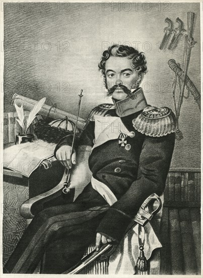 Denis Davydov (1784-1839), Russian Soldier and Poet, Famed Guerilla Leader against Napoleon's Forces during 1812 Invasion of Russia, Lithograph