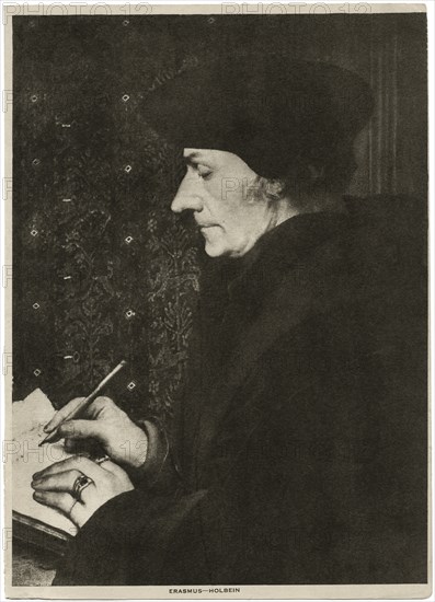 Portrait of Erasmus of Rotterdam, illustration from an original 1523 Painting by Hans Holbein (Holbein the Younger), 1914