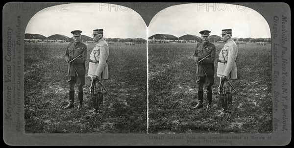 Marshal Haig & General Antoine at Review of French First Division, France, Stereo Card, Keystone View Company, 1914-18
