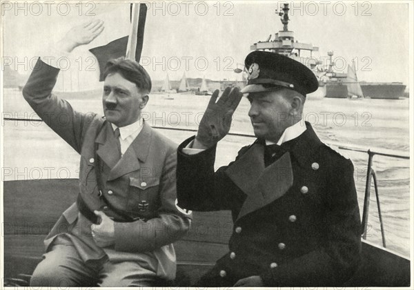 Chancellor Adolf Hitler and Admiral Erich Raeder Reviewing  German Fleet , Germany, 1930's