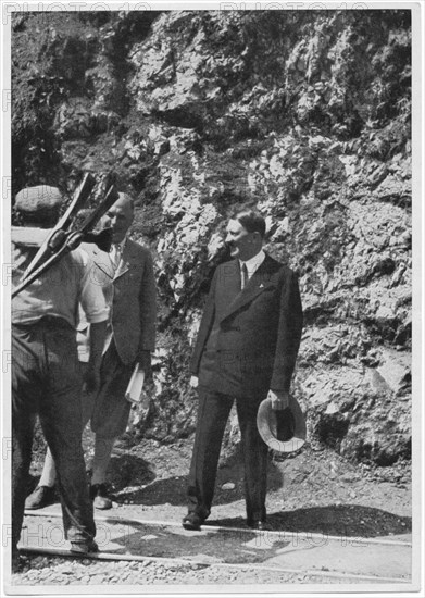 Adolf Hitler at Construction Site for new Alpine Road, Germany, 1935