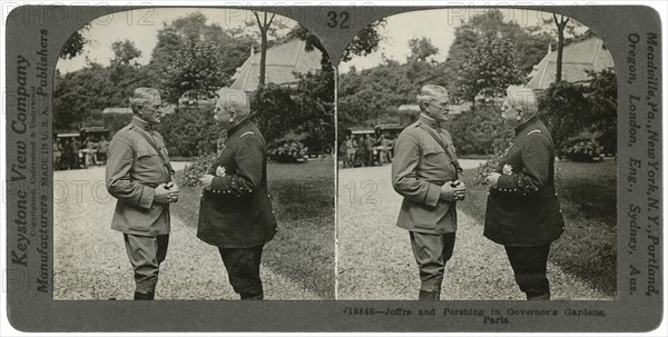 Joffre & Pershing in the Governor's Gardens, Paris, Stereo Card, Keystone View Company, 1917