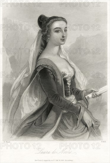 Laura de Noves (1310-48), wife of Count Hugues de Sade, Engraving