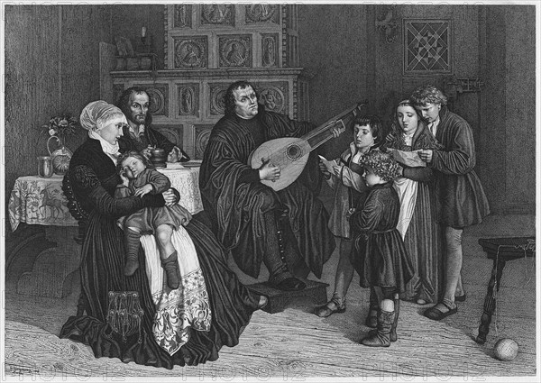 Luther and his Family, Engraving by L. Schulz, 1900, after original Painting by Gustav Adolph Spangenberg