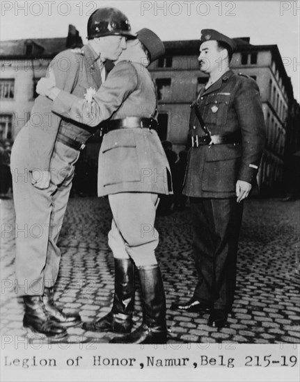 U.S. General George Patton receiving Legion of Honor, Namur, Belgium, 1944