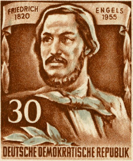 Friedrich Engels Commemorative Postage Stamp, East Germany, DDR, 1955