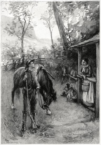 Rural scene of Hunter and Wife, Tennessee, USA, Illustration, Harper's Monthly Magazine, 1890