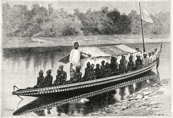 Barge on the Old Calabar River, Nigeria, Illustration by Sirouy/Hilldibrand, Harper's Monthly Magazine, 1879