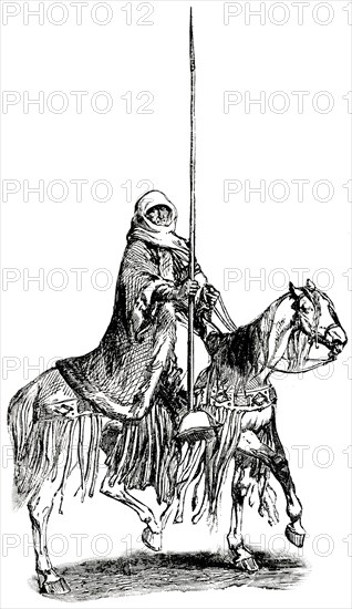 Queen of the Kurds on Horse, Turkey, 1890's, Illustration, Classical Portfolio of Primitive Carriers, by Marshall M. Kirman, World Railway Publ. Co., Illustration, 1895