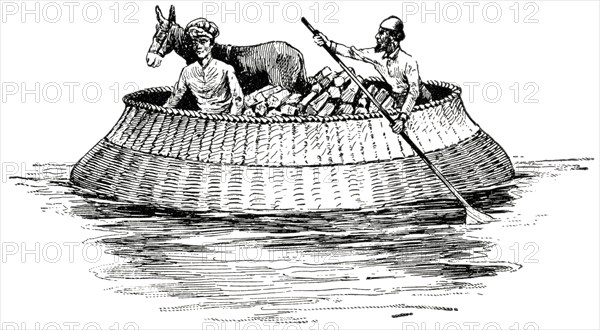 Water Craft on the Tigris River, Turkey, 1890's, Illustration, Classical Portfolio of Primitive Carriers, by Marshall M. Kirman, World Railway Publ. Co., Illustration, 1895