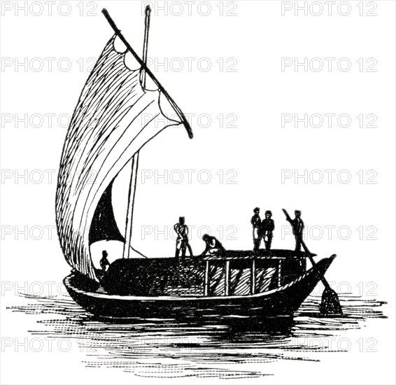 Phoenician Vessel, Turkey, Illustration, Classical Portfolio of Primitive Carriers, by Marshall M. Kirman, World Railway Publ. Co., Illustration, 1895