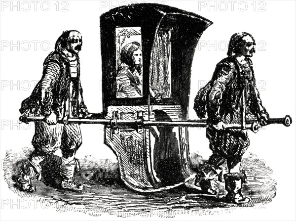 Palanquin, Scutari Municipality of Istanbul, Turkey, Illustration, Classical Portfolio of Primitive Carriers, by Marshall M. Kirman, World Railway Publ. Co., Illustration, 1895