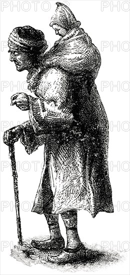 Blind Beggar, Constantinople, Turkey, Illustration, Classical Portfolio of Primitive Carriers, by Marshall M. Kirman, World Railway Publ. Co., Illustration, 1895