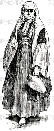 Water Carrier, Bethlehem, Illustration, Classical Portfolio of Primitive Carriers, by Marshall M. Kirman, World Railway Publ. Co., Illustration, 1895