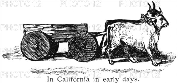 Ox Cart, Early Days, California, USA, Illustration, Classical Portfolio of Primitive Carriers, by Marshall M. Kirman, World Railway Publ. Co., Illustration, 1895