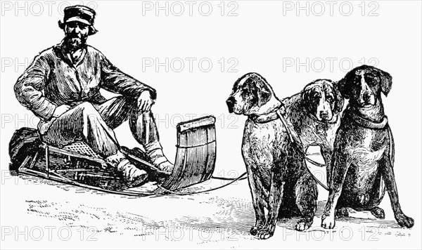 Canada Post Dog Sled, Manitoba, Canada, Illustration, Classical Portfolio of Primitive Carriers, by Marshall M. Kirman, World Railway Publ. Co., Illustration, 1895