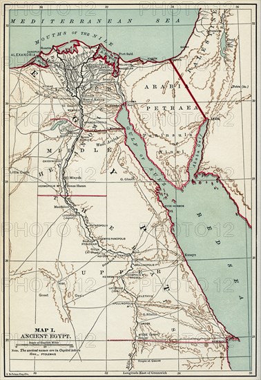 Map of Ancient Egypt, Illustration, Cyclopaedia of Universal History, Volume 1, The Ancient World, by John Clark Ridpath, the Jones Brothers Publishing Company, 1885