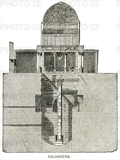 Nilometer, Device for Measuring Water Level in the Nile, Egypt, Illustration, Cyclopaedia of Universal History, Volume 1, The Ancient World, by John Clark Ridpath, the Jones Brothers Publishing Company, 1885