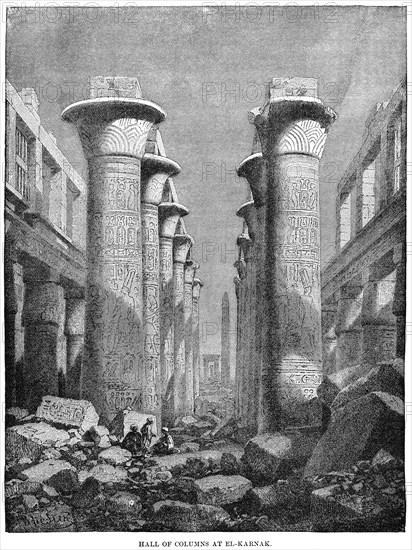 Hall of Columns, El-Karnak, Egypt, Illustration, Cyclopaedia of Universal History, Volume 1, The Ancient World, by John Clark Ridpath, the Jones Brothers Publishing Company, 1885