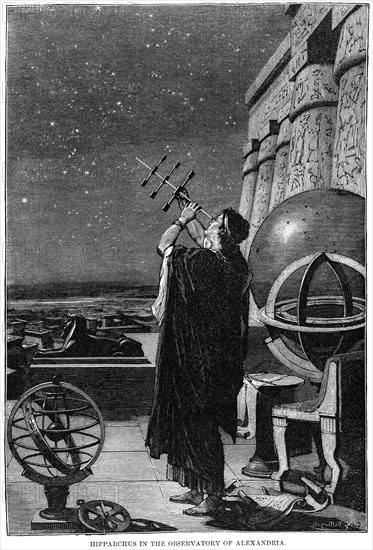 Hipparchus in the Observatory of Alexandria, Egypt, Illustration, Cyclopaedia of Universal History, Volume 1, The Ancient World, by John Clark Ridpath, the Jones Brothers Publishing Company, 1885