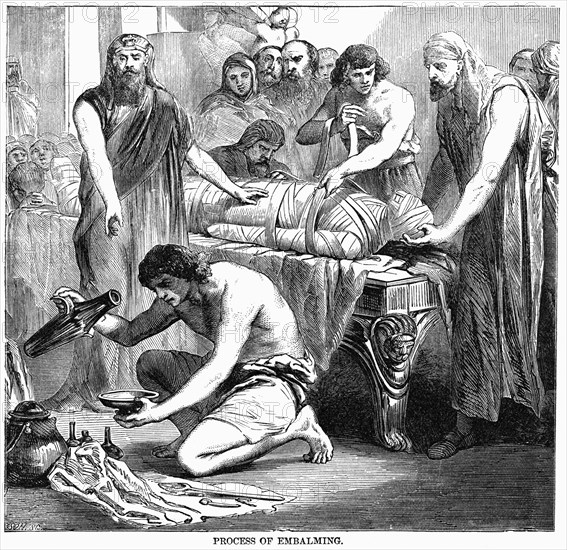 Embalming & Mummification, Illustration, Cyclopaedia of Universal History, Volume 1, The Ancient World, by John Clark Ridpath, the Jones Brothers Publishing Company, 1885