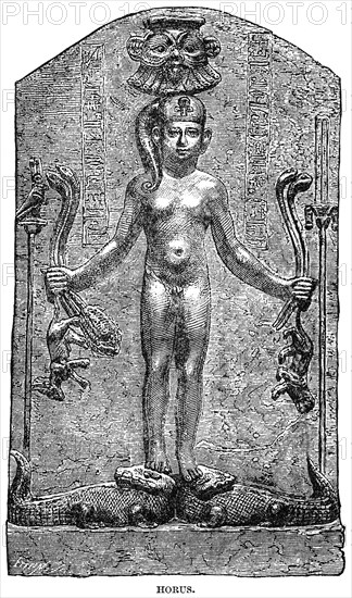 Horus, Ancient Egyptian Deity, Illustration, Cyclopaedia of Universal History, Volume 1, The Ancient World, by John Clark Ridpath, the Jones Brothers Publishing Company, 1885