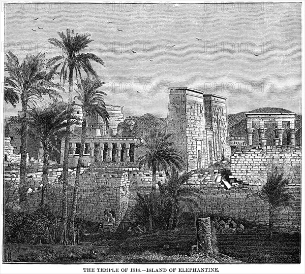 Temple of Isis, Island of Elephantine, Egypt, Illustration, Cyclopaedia of Universal History, Volume 1, The Ancient World, by John Clark Ridpath, the Jones Brothers Publishing Company, 1885