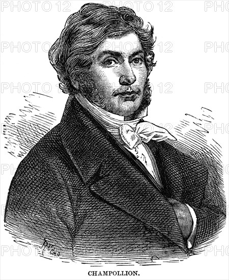 Jean-François Champollion (1790-1832), French Scholar and Philologist, known Primarily as a Decipherer of Egyptian hieroglyphs, Illustration, Cyclopaedia of Universal History, Volume 1, The Ancient World, by John Clark Ridpath, the Jones Brothers Publishing Company, 1885