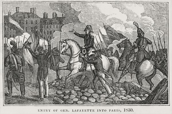Entry of General Lafayette into Paris, 1830, Illustration from the Book, Historical Cabinet, L.H. Young Publisher, New Haven, 1834